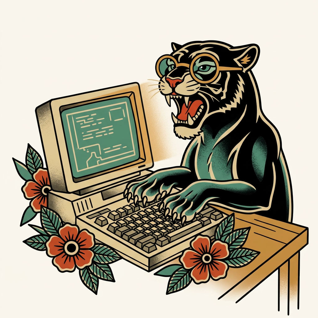 Tiger mascot at a computer, representing the AI-powered websites service