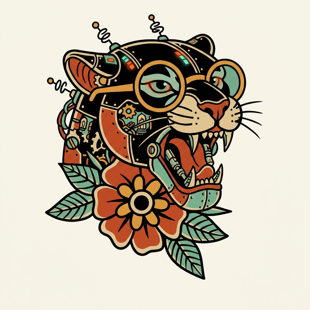 Robot tiger mascot, representing the custom AI assistants service